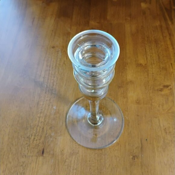 Vintage Clear Glass Candlestick Holder 9-Inch Elegant Design Rounded Accents - Picture 2 of 6